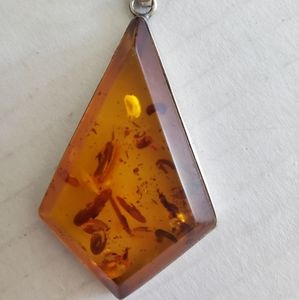 Vintage Baltic Amber Pendant & Silver Chain
